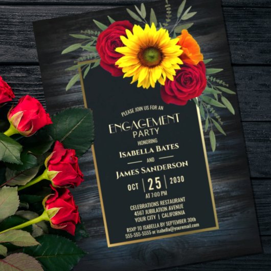 Invitation Parti de l'engagement rose de Rustic Blue Wood