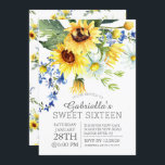 Invitation Parti de l'Sweet sixteen des tournesols jaunes joy<br><div class="desc">sweet sixteen moderne et tendance Invitation avec de beaux tournesols jaunes et bouquet floral marron.  Invitation à une soirée sweet sixteen élégante et chic.</div>