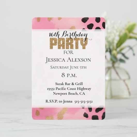 Invitation Parti de Parties scintillant Gold Leopard Rose (Debout devant)
