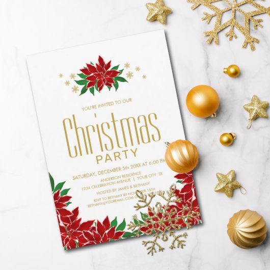 Invitation Parti de Poinsettia Floral Christmas
