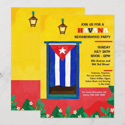 Invitation Parti de quartier de La Havane (Devant / Derrière)