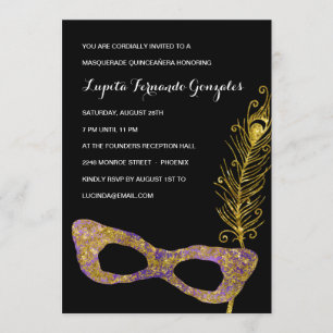 Invitation Parti de Quinceanera aux masquades violettes