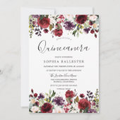 Invitation Parti de Quinceanera botanique rouge de Bourgogne (Devant)