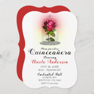 Invitation Parti de Quinceañera entaché de rose rouge