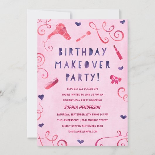 Invitation Parti de reprise | Filles roses et violettes Anniv (Devant)