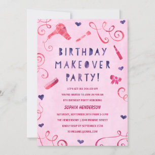 Invitation Parti de reprise   Filles roses et violettes Anniv