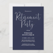 Invitation Parti de retrait photo de la Marine Bleu Script (Devant)