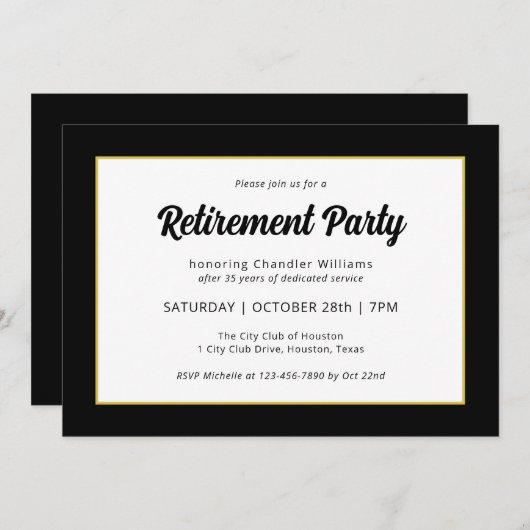 Invitation Parti de retraite à cadre noir d'entreprise modern (Devant / Derrière)
