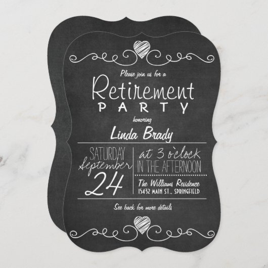 Invitation Parti de retraite à tableau noir et blanc (Devant / Derrière)