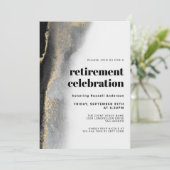 Invitation Parti de retraite Abstraite moderne Noir et Or (Debout devant)