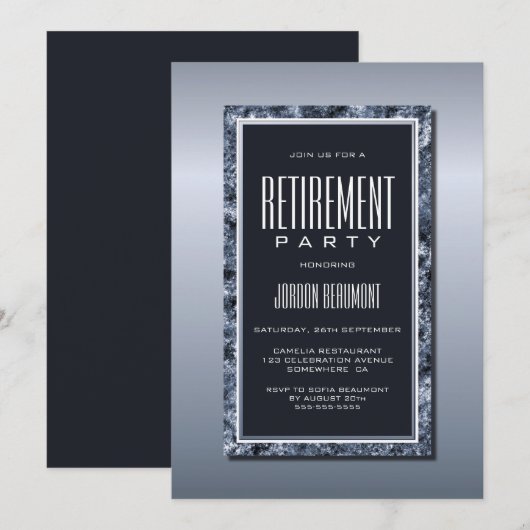 Invitation Parti de retraite argenté et gris sophistiqué (Devant / Derrière)