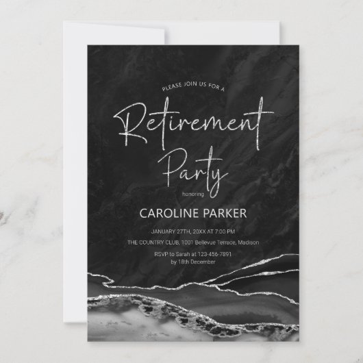 Invitation Parti de retraite Black Silver Agate (Devant)