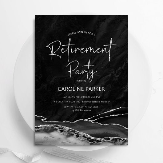 Invitation Parti de retraite Black Silver Agate