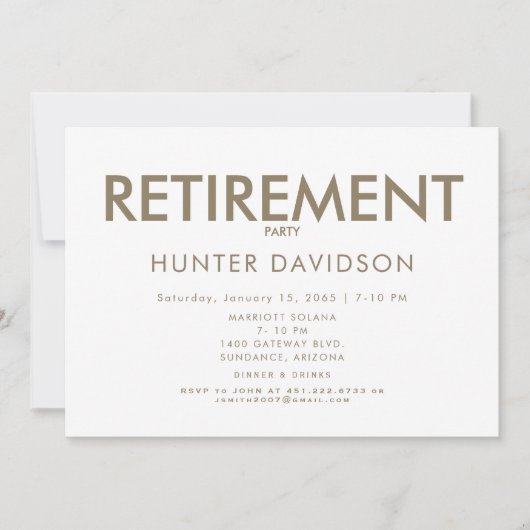 Invitation Parti de retraite blanc et or (Devant)