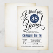 Invitation Parti de retraite - Bleu bleu marine noir blanc (Devant / Derrière)