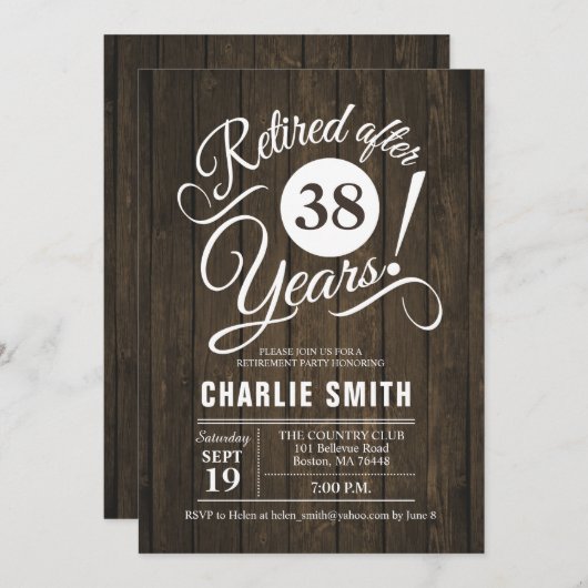 Invitation Parti de retraite - Bois rustique blanc (Devant / Derrière)