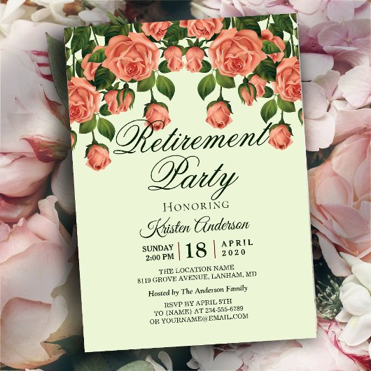 Invitation Parti de retraite botanique romantique Rose