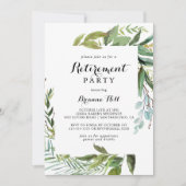 Invitation Parti de retraite calligraphie tropicale verte (Devant)