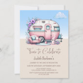 Invitation Parti de retraite caravane rose (Devant)