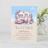 Invitation Parti de retraite caravane rose (Debout devant)