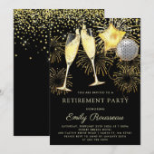 Invitation Parti de retraite Champagne Noir de Confetti (Devant / Derrière)
