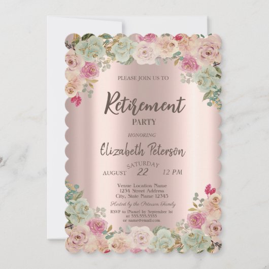 Invitation Parti de retraite Confetti Rose Boho (Devant)