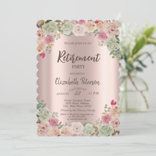 Invitation Parti de retraite Confetti Rose Boho (Debout devant)