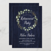 Invitation Parti de retraite - Courbe bleu marine Eucalyptus (Devant / Derrière)