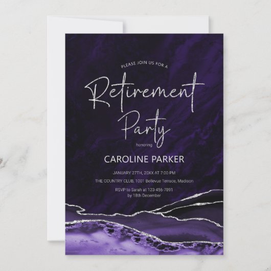 Invitation Parti de retraite d'argent violet Agate (Devant)