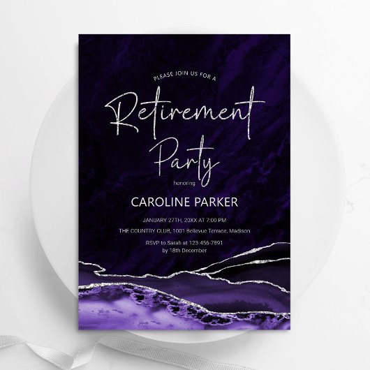 Invitation Parti de retraite d'argent violet Agate