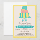 Invitation Parti de retraite de gâteau jaune, rose et turquoi (Devant / Derrière)