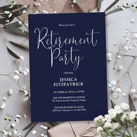 Invitation Parti de retraite de la marine Blue Modern Script