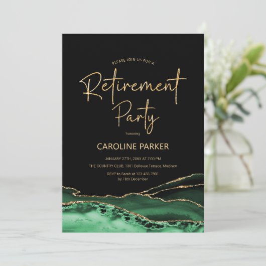 Invitation Parti de retraite de l'or noir vert Agate (Debout devant)