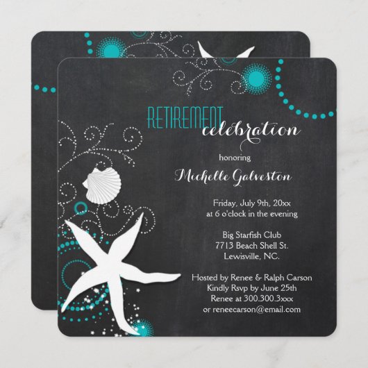Invitation Parti de retraite de Plage Chalkboard (Devant / Derrière)