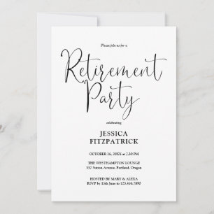 Invitation Parti de retraite de script noir et blanc élégant