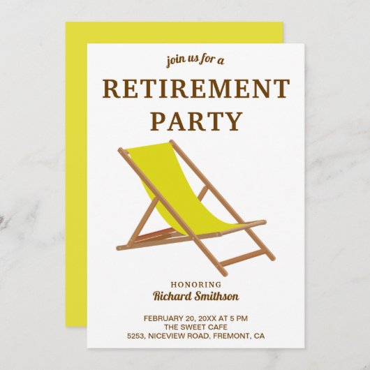 Invitation Parti de retraite des chaires de plage Jaune Tropi (Devant / Derrière)