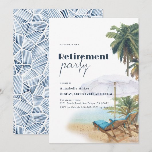 Invitation Parti de retraite des chaises de plage tropicales (Devant / Derrière)