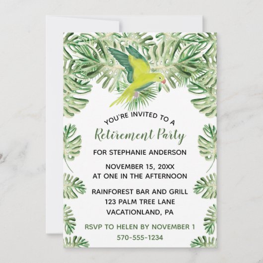 Invitation Parti de retraite des Feuilles et du perroquet ver (Devant)
