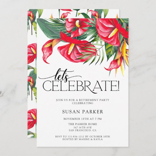 Invitation Parti de retraite des fleurs tropicales (Devant / Derrière)