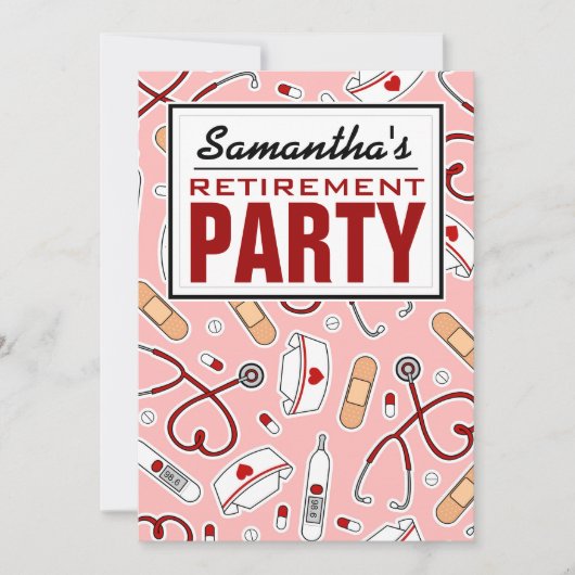 Invitation Parti de retraite des infirmières rose (Devant)