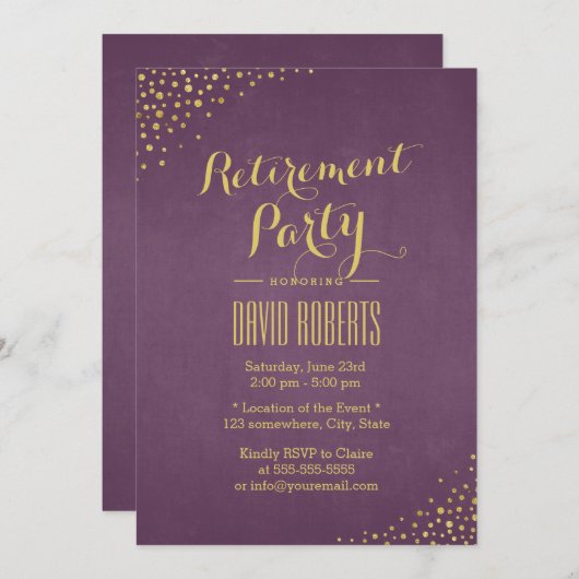 Invitation Parti de retraite des points d'or et de violet mod (Devant / Derrière)