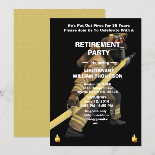 Invitation Parti de retraite des pompiers noirs et d'or (Devant / Derrière)