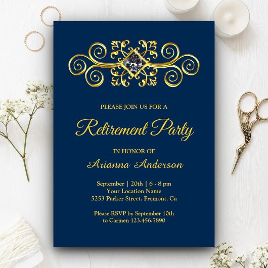 Invitation Parti de retraite Diamond Flourish Gold de la Mari