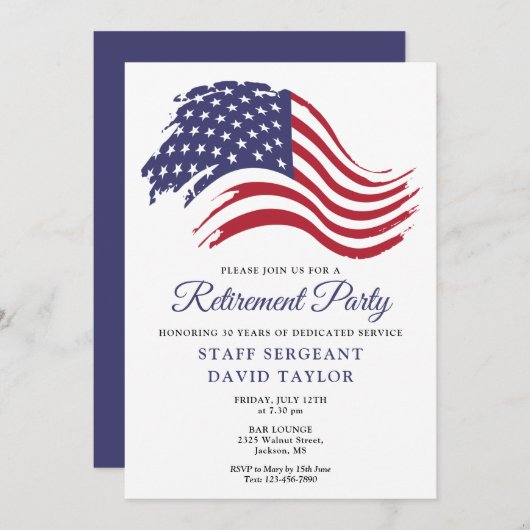 Invitation Parti de retraite du drapeau patriotique américain (Devant / Derrière)