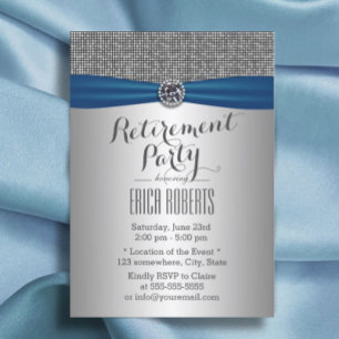 Invitation Parti de retraite du ruban bleu royal d'argent mod