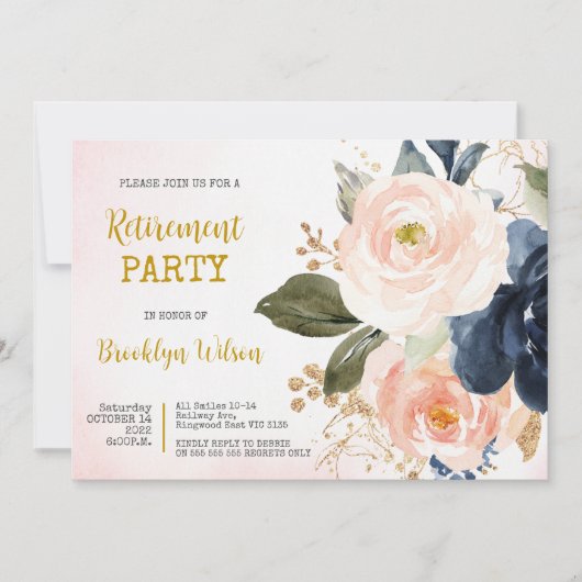 Invitation Parti de retraite Elégant aquarelle Floral (Devant)