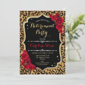 Invitation Parti de retraite - Empreinte de léopard Black Red (Debout devant)