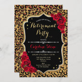 Invitation Parti de retraite - Empreinte de léopard Black Red (Devant / Derrière)