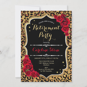 Invitation Parti de retraite - Empreinte de léopard Black Red