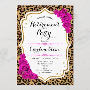 Invitation Parti de retraite - Empreinte de léopard d'or rose